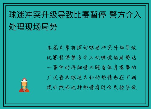球迷冲突升级导致比赛暂停 警方介入处理现场局势